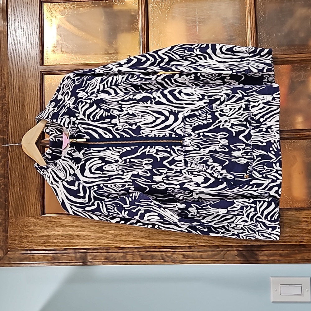Lilly Pulitzer Navy and White Abstract Zip Hoodie